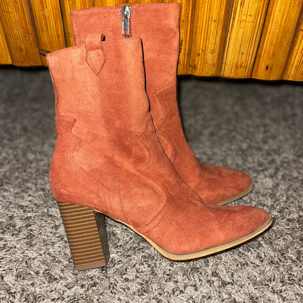 Glamorous Rust Heeled Boots